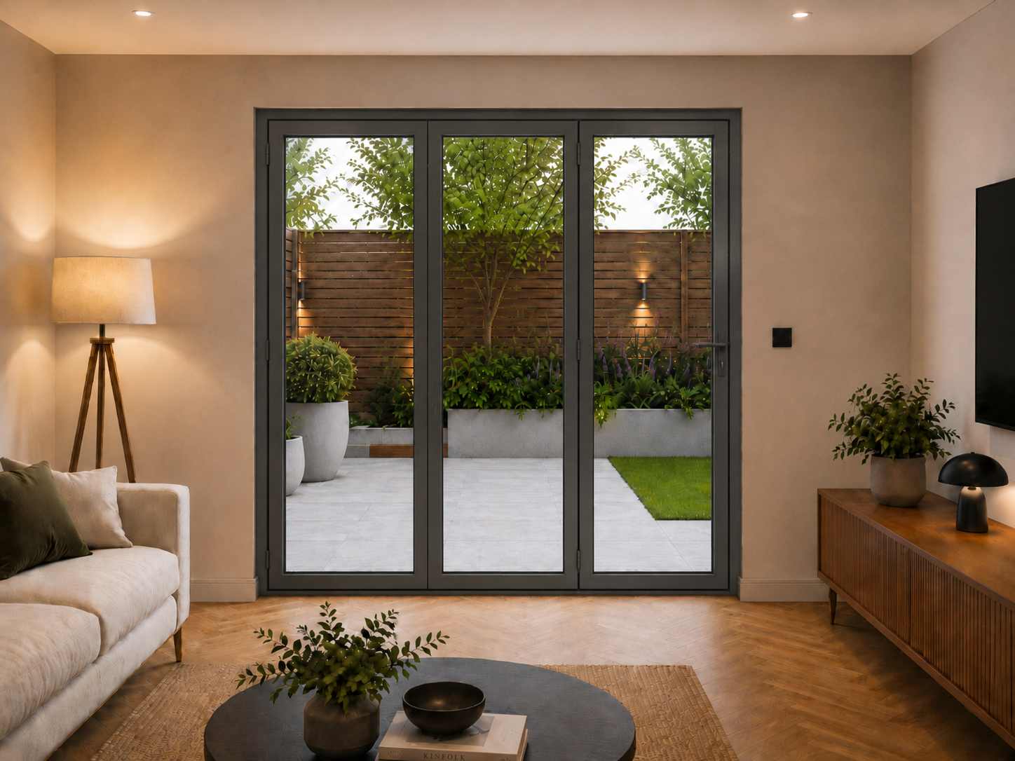3 panel anthracite grey aluminium bifold door internal