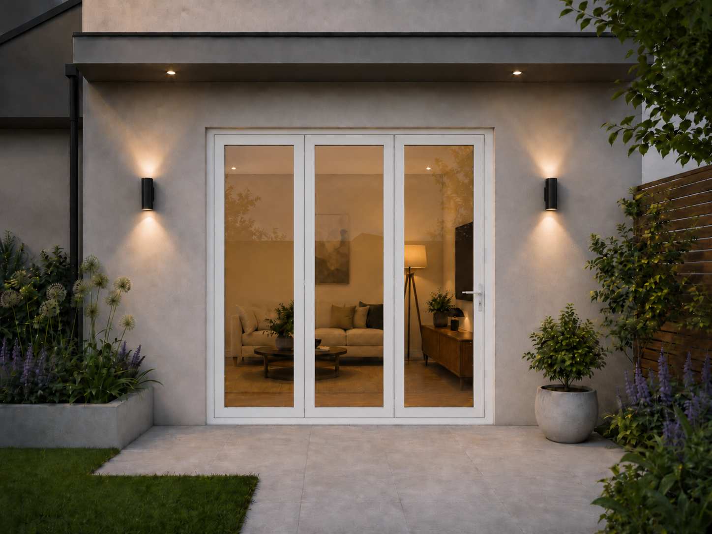 3 panel white aluminium bifold door external